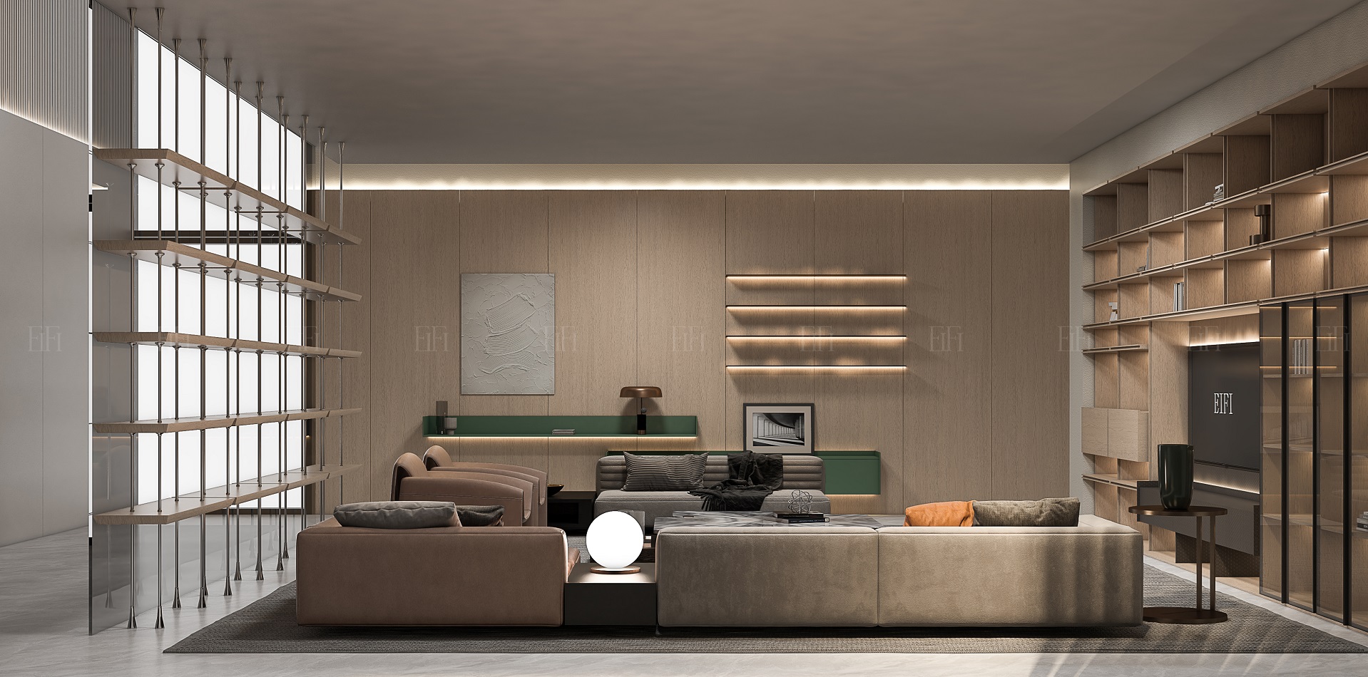 厂家全屋定制护墙板效果图客厅1