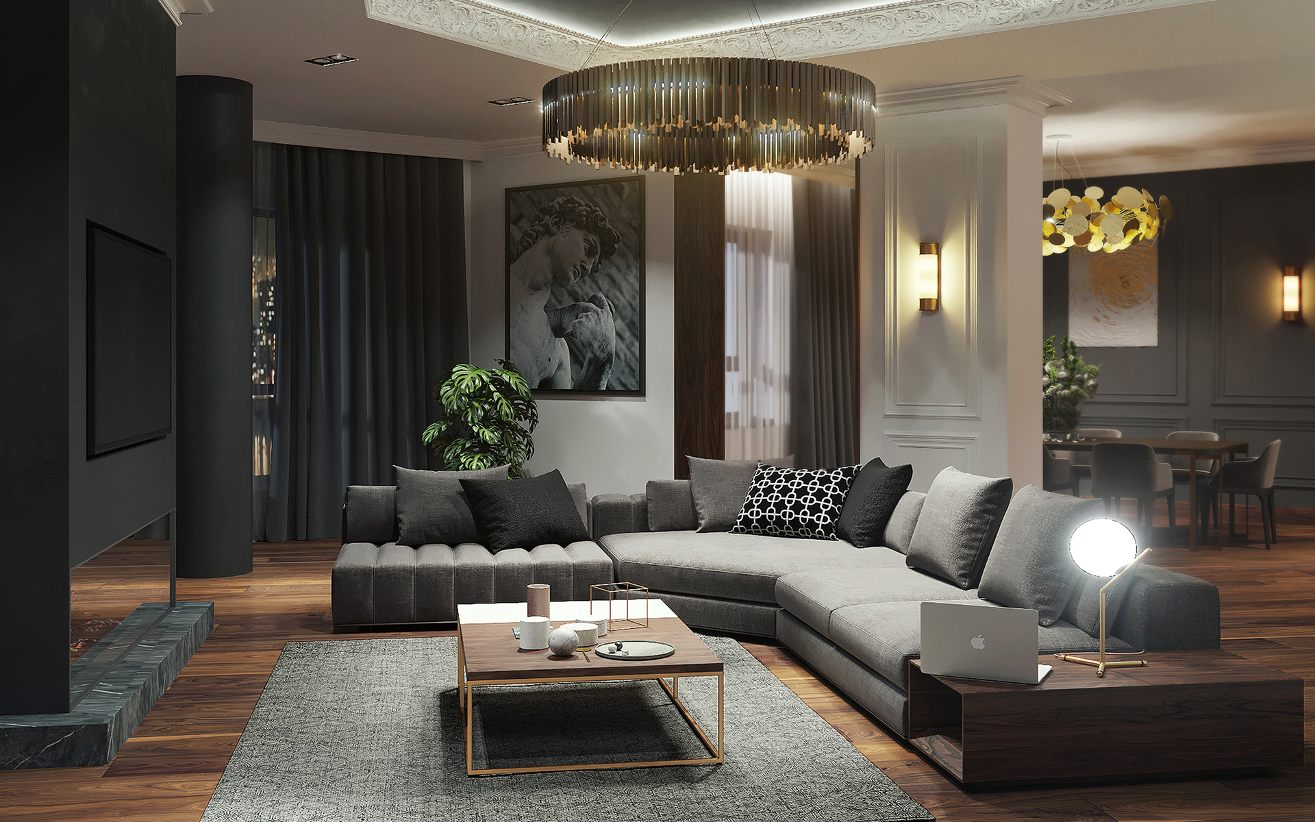 整体定制美式客厅护墙板装修效果图1