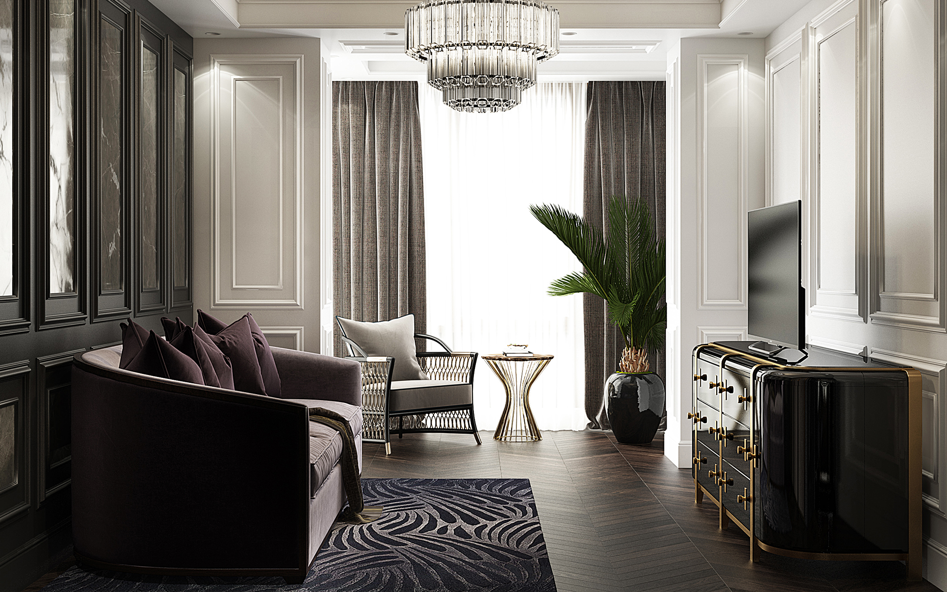 工厂定制客厅电视背景墙效果图4